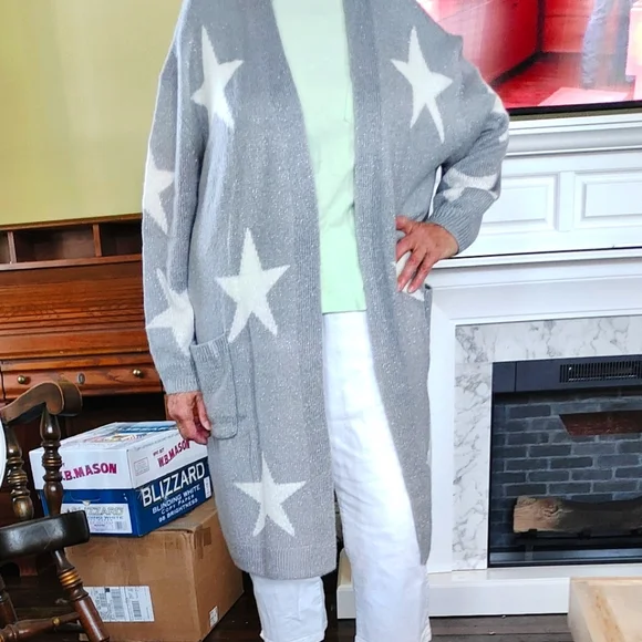 NWT Lane Bryant Gray w/ White Stars Cardigan, Size 18-20 #50 - Picture 7 of 9